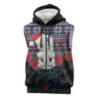New Zealand Hei Tiki Christmas In July Sleeveless Zip Hoodie Pohutukawa Santa Xmas Polynesian Pattern