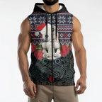 New Zealand Hei Tiki Christmas In July Sleeveless Zip Hoodie Pohutukawa Santa Xmas Polynesian Pattern