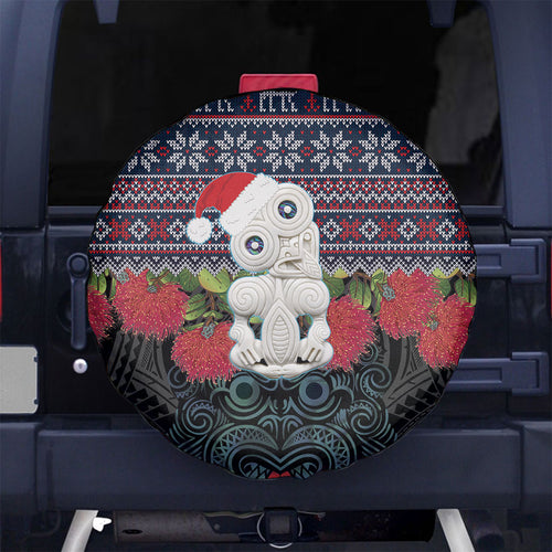 New Zealand Hei Tiki Christmas In July Spare Tire Cover Pohutukawa Santa Xmas Polynesian Pattern