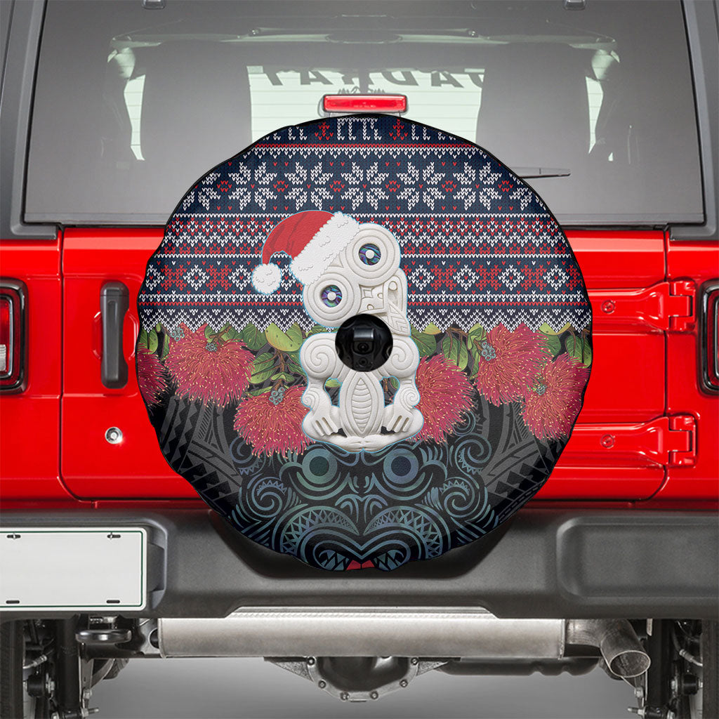 New Zealand Hei Tiki Christmas In July Spare Tire Cover Pohutukawa Santa Xmas Polynesian Pattern