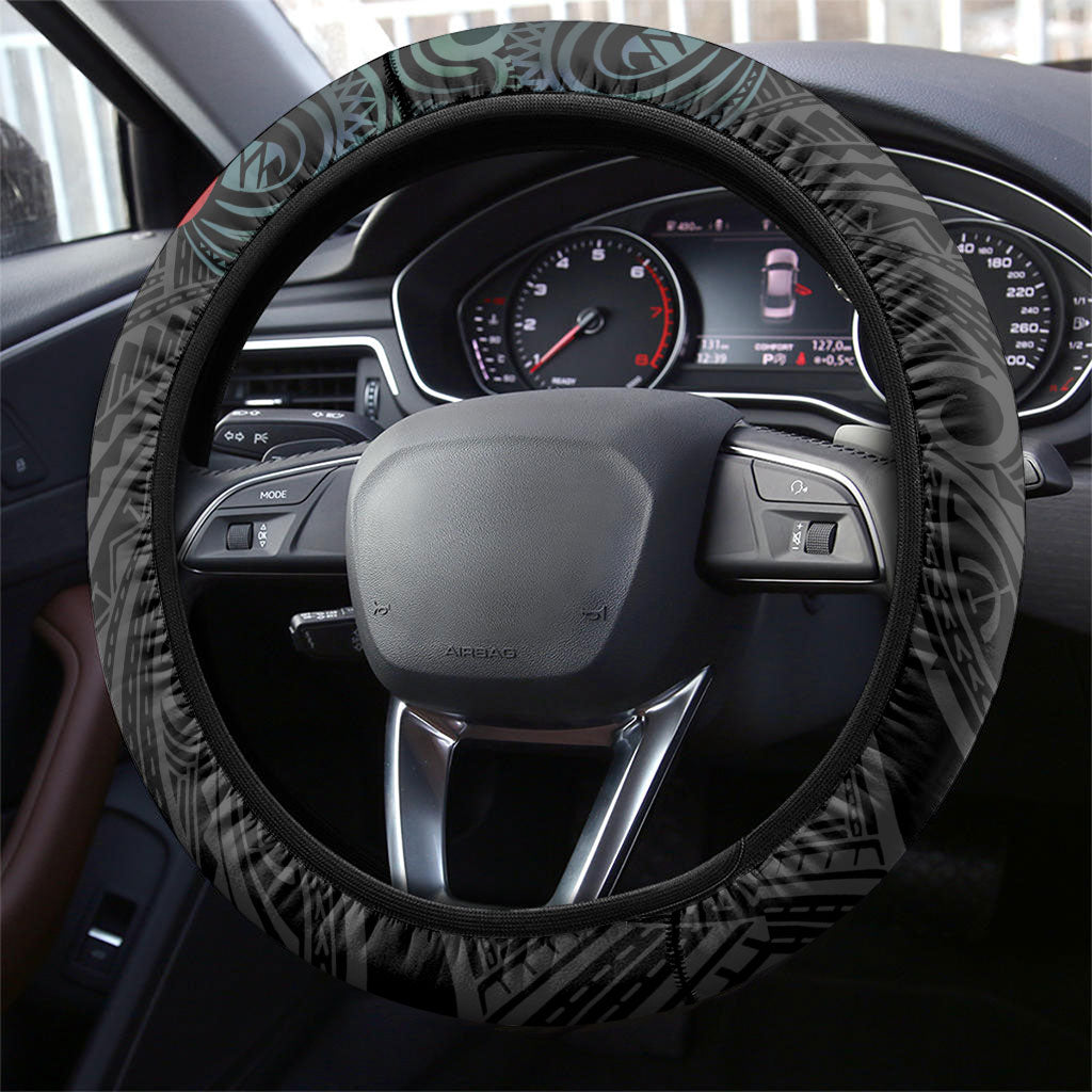 New Zealand Hei Tiki Christmas In July Steering Wheel Cover Pohutukawa Santa Xmas Polynesian Pattern