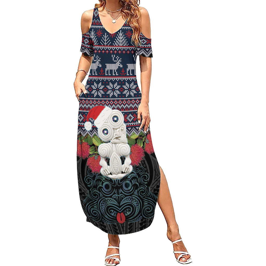 New Zealand Hei Tiki Christmas In July Summer Maxi Dress Pohutukawa Santa Xmas Polynesian Pattern