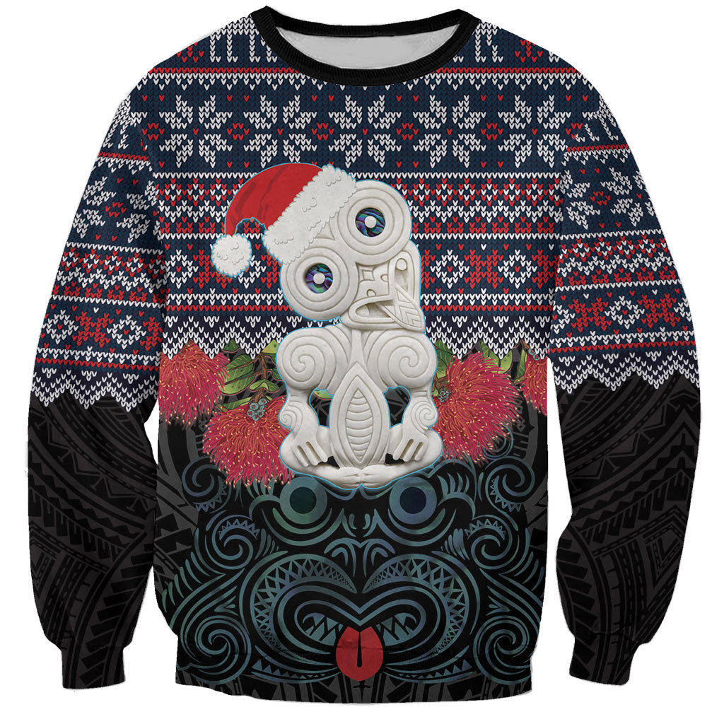 New Zealand Hei Tiki Christmas In July Sweatshirt Pohutukawa Santa Xmas Polynesian Pattern