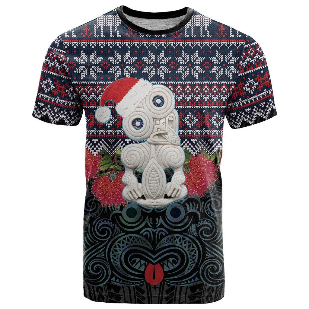 New Zealand Hei Tiki Christmas In July T Shirt Pohutukawa Santa Xmas Polynesian Pattern