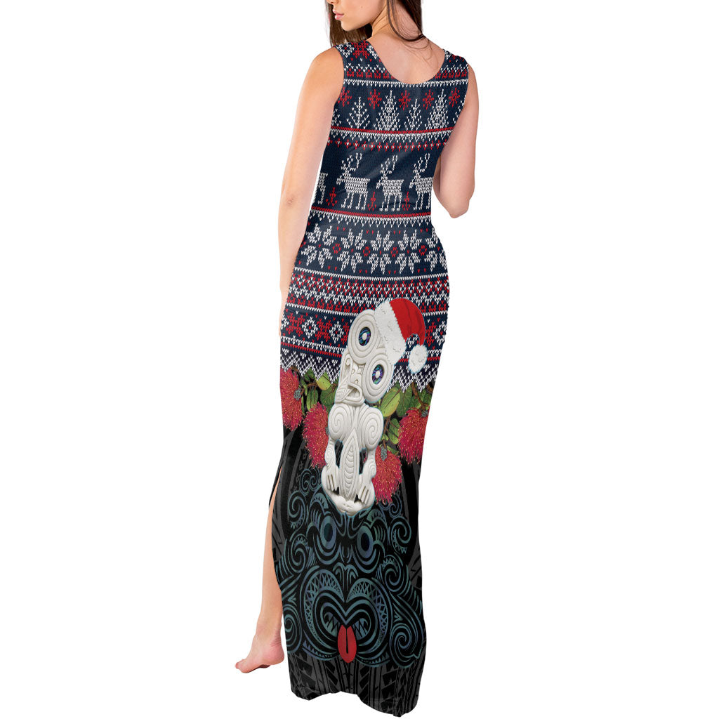 New Zealand Hei Tiki Christmas In July Tank Maxi Dress Pohutukawa Santa Xmas Polynesian Pattern