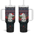New Zealand Hei Tiki Christmas In July Tumbler With Handle Pohutukawa Santa Xmas Polynesian Pattern