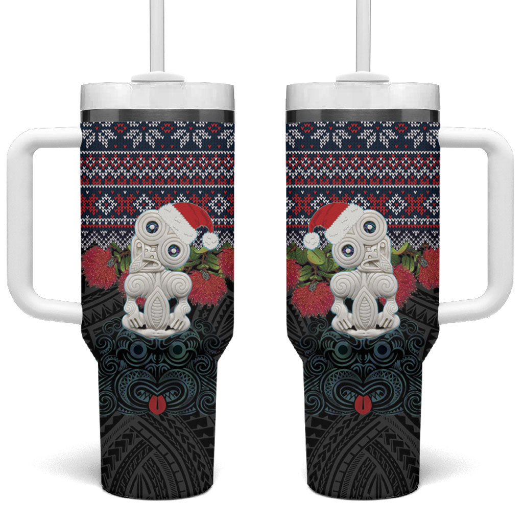 New Zealand Hei Tiki Christmas In July Tumbler With Handle Pohutukawa Santa Xmas Polynesian Pattern