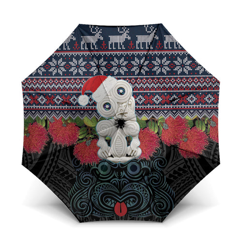 New Zealand Hei Tiki Christmas In July Umbrella Pohutukawa Santa Xmas Polynesian Pattern