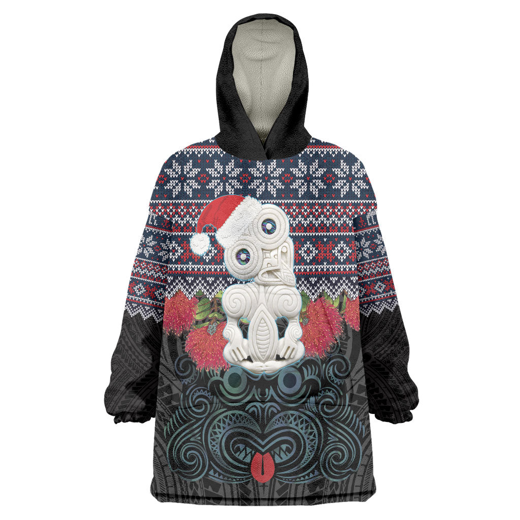 New Zealand Hei Tiki Christmas In July Wearable Blanket Hoodie Pohutukawa Santa Xmas Polynesian Pattern