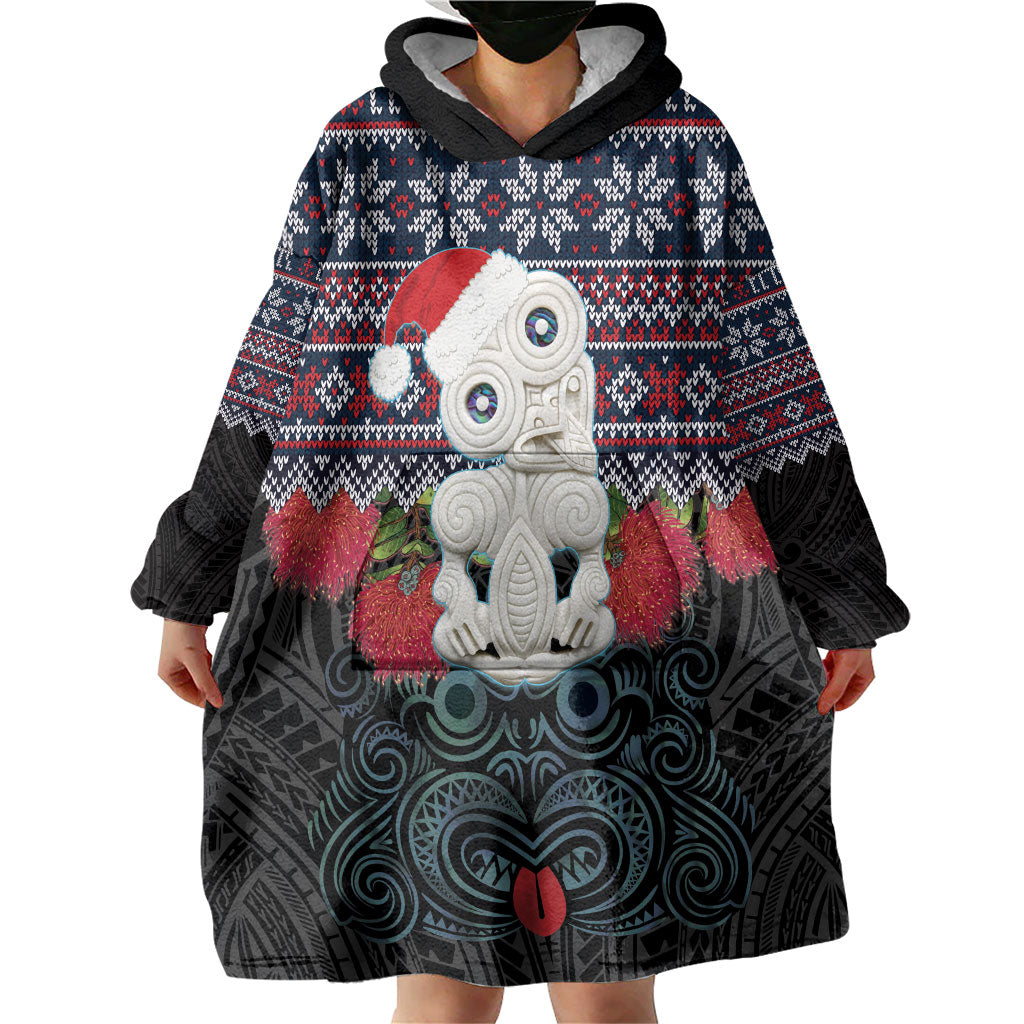 New Zealand Hei Tiki Christmas In July Wearable Blanket Hoodie Pohutukawa Santa Xmas Polynesian Pattern