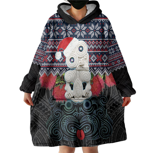 New Zealand Hei Tiki Christmas In July Wearable Blanket Hoodie Pohutukawa Santa Xmas Polynesian Pattern