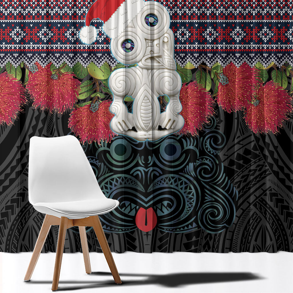 New Zealand Hei Tiki Christmas In July Window Curtain Pohutukawa Santa Xmas Polynesian Pattern