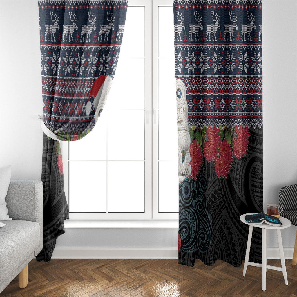 New Zealand Hei Tiki Christmas In July Window Curtain Pohutukawa Santa Xmas Polynesian Pattern