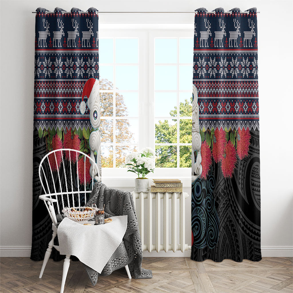 New Zealand Hei Tiki Christmas In July Window Curtain Pohutukawa Santa Xmas Polynesian Pattern