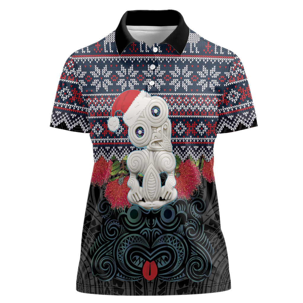 New Zealand Hei Tiki Christmas In July Women Polo Shirt Pohutukawa Santa Xmas Polynesian Pattern