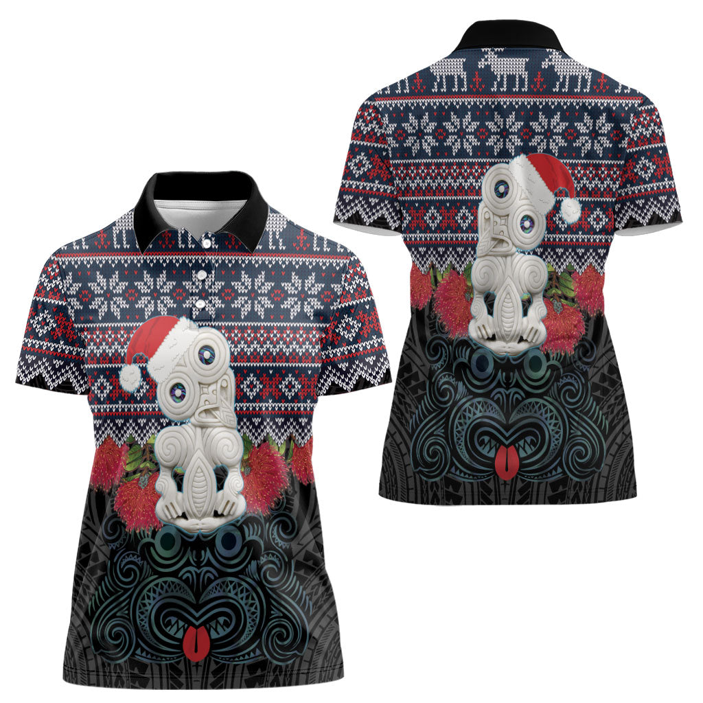 New Zealand Hei Tiki Christmas In July Women Polo Shirt Pohutukawa Santa Xmas Polynesian Pattern