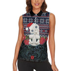 New Zealand Hei Tiki Christmas In July Women Sleeveless Polo Shirt Pohutukawa Santa Xmas Polynesian Pattern