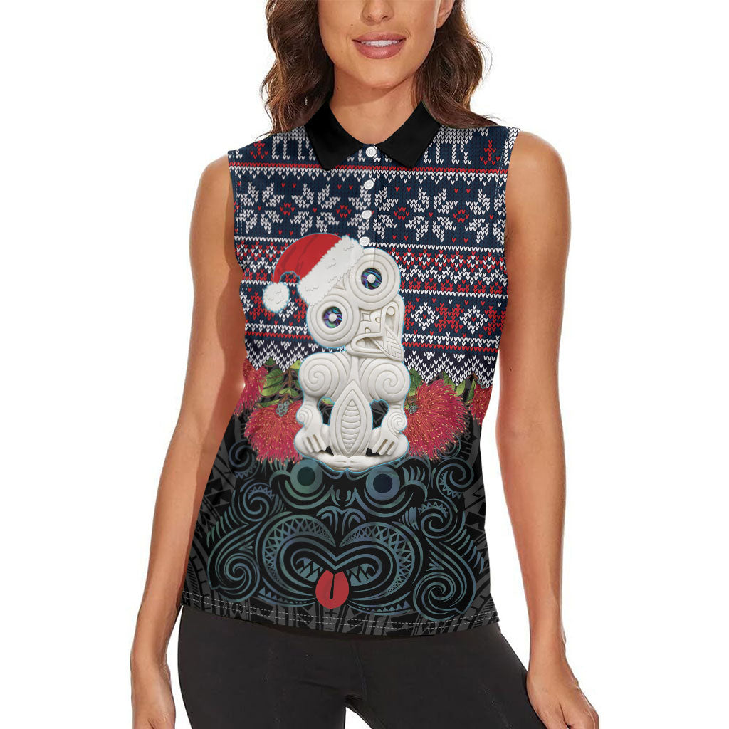 New Zealand Hei Tiki Christmas In July Women Sleeveless Polo Shirt Pohutukawa Santa Xmas Polynesian Pattern