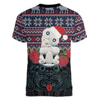 New Zealand Hei Tiki Christmas In July Women V-Neck T-Shirt Pohutukawa Santa Xmas Polynesian Pattern
