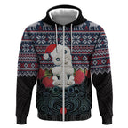 New Zealand Hei Tiki Christmas In July Zip Hoodie Pohutukawa Santa Xmas Polynesian Pattern