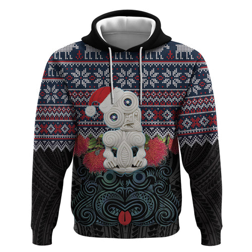 New Zealand Hei Tiki Christmas In July Zip Hoodie Pohutukawa Santa Xmas Polynesian Pattern