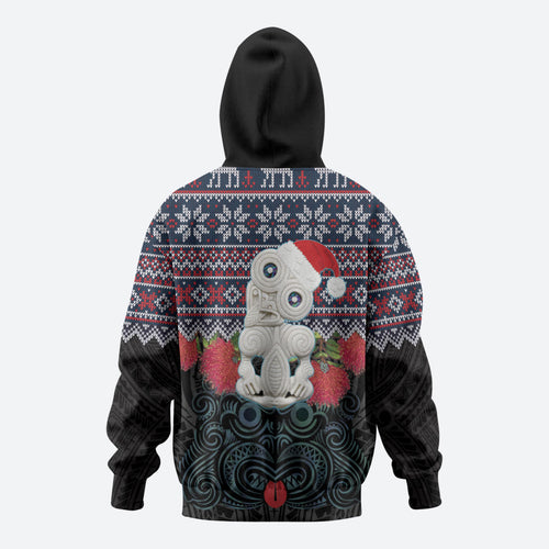 New Zealand Hei Tiki Christmas In July Zip Hoodie Pohutukawa Santa Xmas Polynesian Pattern