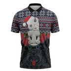 New Zealand Hei Tiki Christmas In July Zipper Polo Shirt Pohutukawa Santa Xmas Polynesian Pattern