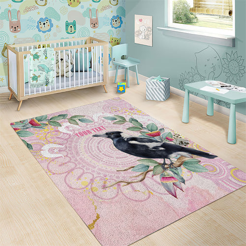 Magpie NAIDOC Week 2026 Personalised Area Rug 50 Years Deadly Eucalyptus Blossoms Aboriginal Art