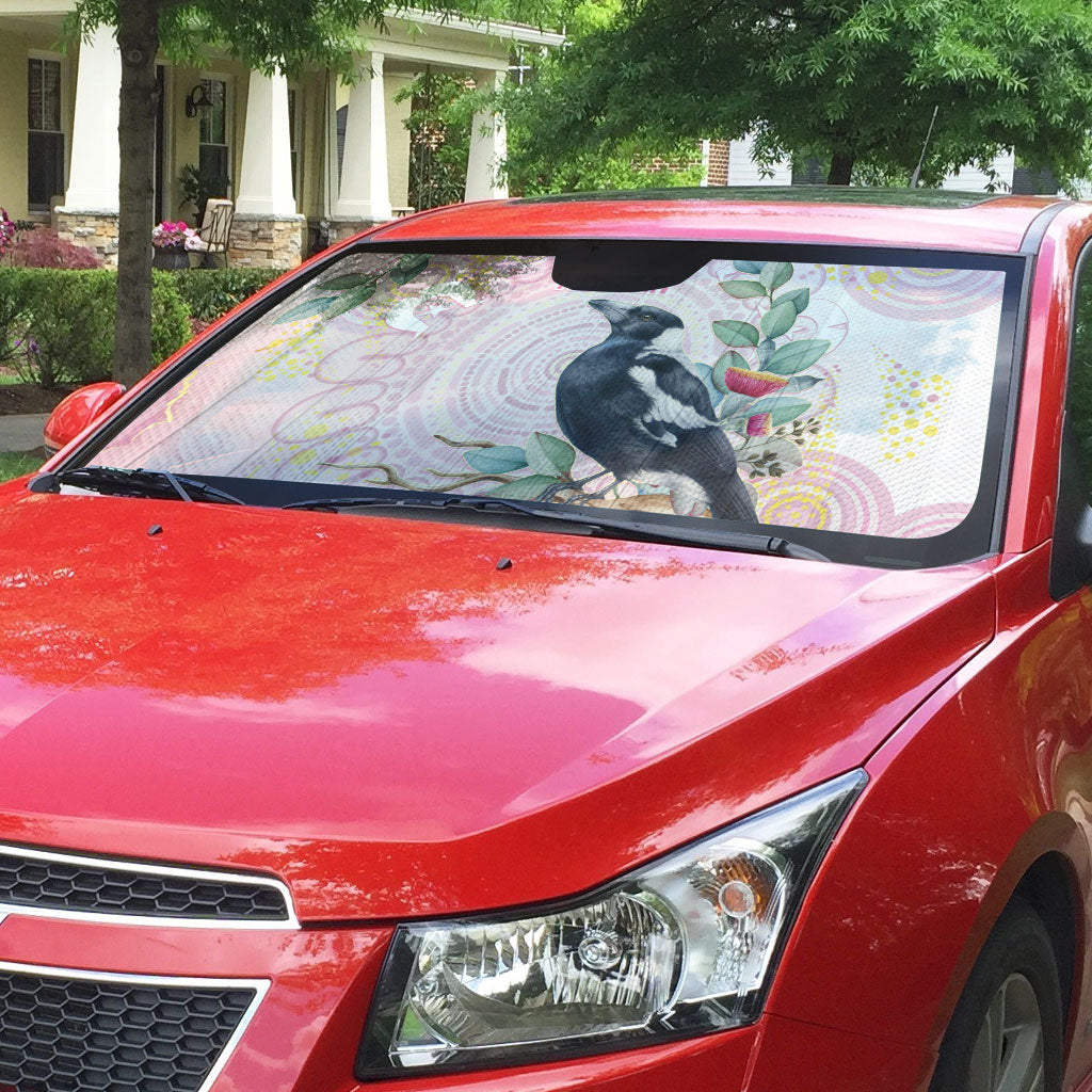 Magpie NAIDOC Week 2026 Personalised Auto Sun Shade 50 Years Deadly Eucalyptus Blossoms Aboriginal Art