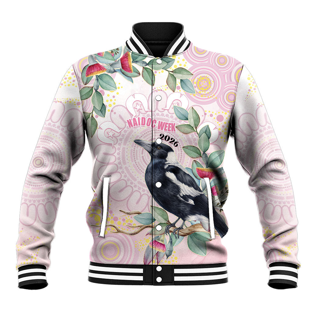 Magpie NAIDOC Week 2026 Personalised Baseball Jacket 50 Years Deadly Eucalyptus Blossoms Aboriginal Art