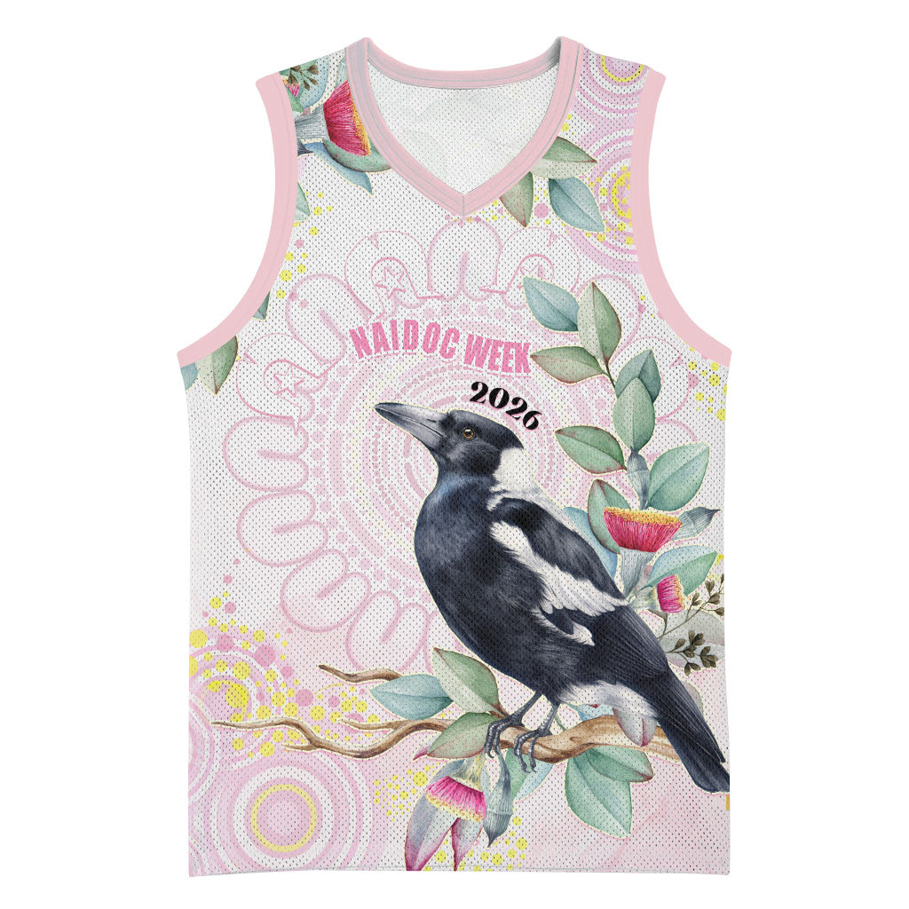 Magpie NAIDOC Week 2026 Personalised Basketball Jersey 50 Years Deadly Eucalyptus Blossoms Aboriginal Art