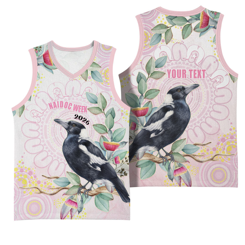 Magpie NAIDOC Week 2026 Personalised Basketball Jersey 50 Years Deadly Eucalyptus Blossoms Aboriginal Art