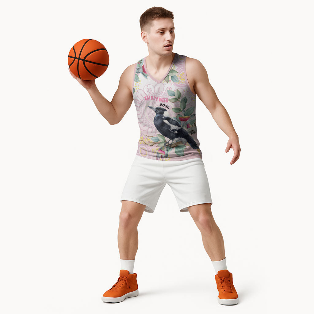 Magpie NAIDOC Week 2026 Personalised Basketball Jersey 50 Years Deadly Eucalyptus Blossoms Aboriginal Art