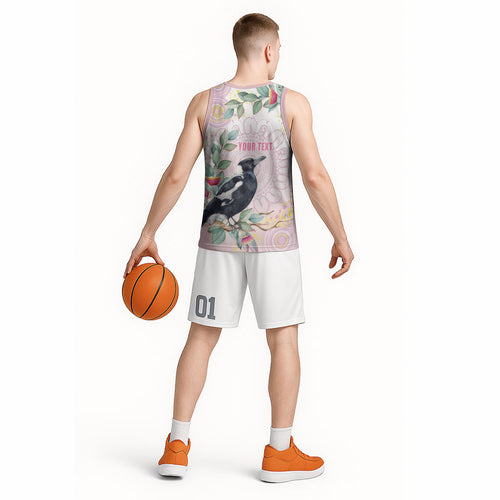 Magpie NAIDOC Week 2026 Personalised Basketball Jersey 50 Years Deadly Eucalyptus Blossoms Aboriginal Art