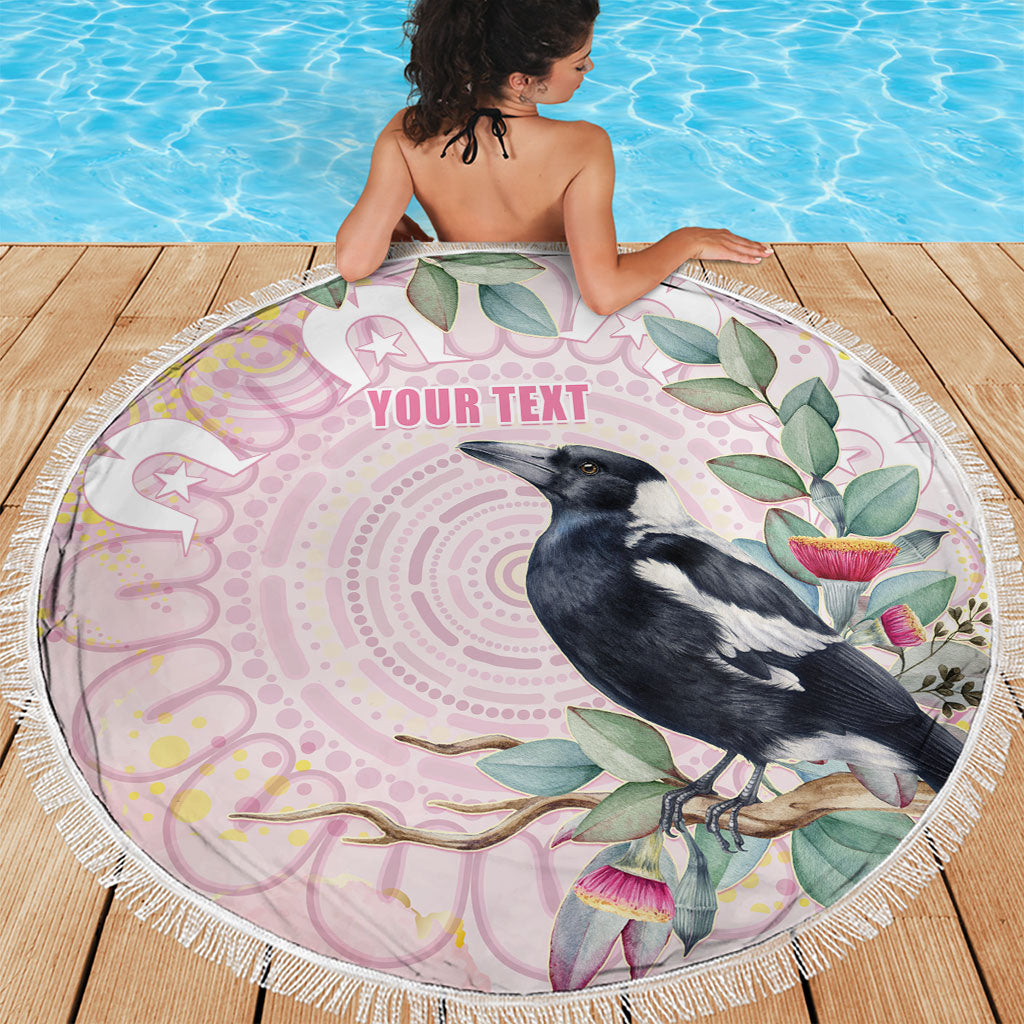 Magpie NAIDOC Week 2026 Personalised Beach Blanket 50 Years Deadly Eucalyptus Blossoms Aboriginal Art