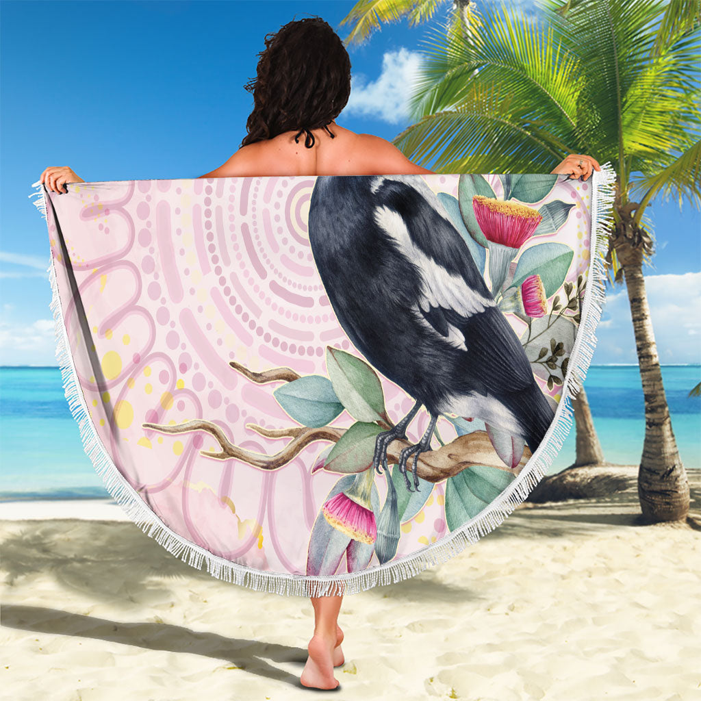 Magpie NAIDOC Week 2026 Personalised Beach Blanket 50 Years Deadly Eucalyptus Blossoms Aboriginal Art