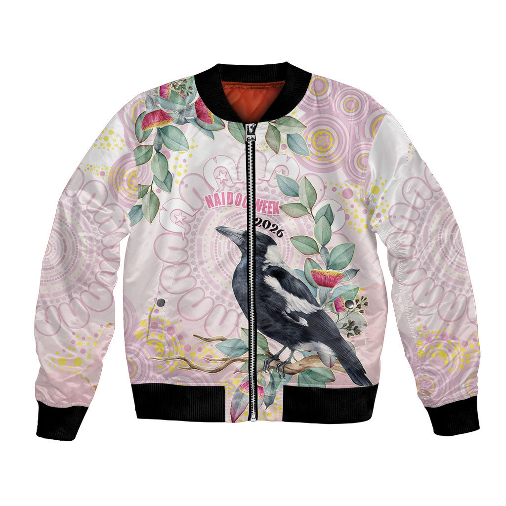 Magpie NAIDOC Week 2026 Personalised Bomber Jacket 50 Years Deadly Eucalyptus Blossoms Aboriginal Art