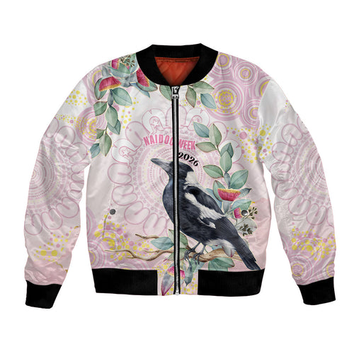 Magpie NAIDOC Week 2026 Personalised Bomber Jacket 50 Years Deadly Eucalyptus Blossoms Aboriginal Art