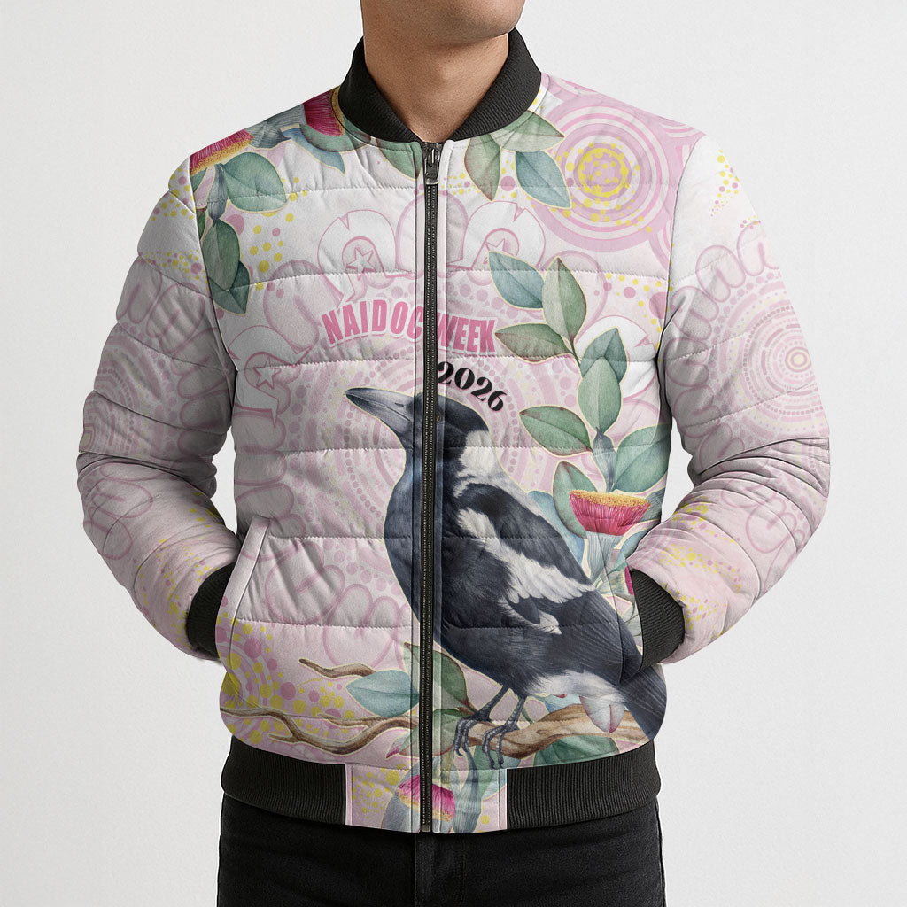 Magpie NAIDOC Week 2026 Personalised Bomber Puffer Jacket 50 Years Deadly Eucalyptus Blossoms Aboriginal Art