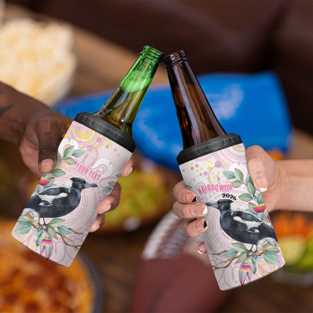 Magpie NAIDOC Week 2026 Personalised 4 in 1 Can Cooler Tumbler 50 Years Deadly Eucalyptus Blossoms Aboriginal Art