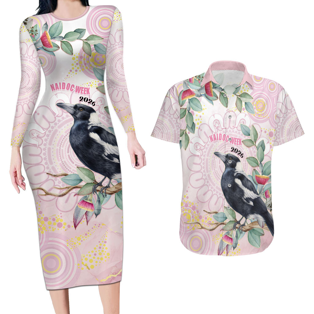 Magpie NAIDOC Week 2026 Personalised Couples Matching Long Sleeve Bodycon Dress and Hawaiian Shirt 50 Years Deadly Eucalyptus Blossoms Aboriginal Art