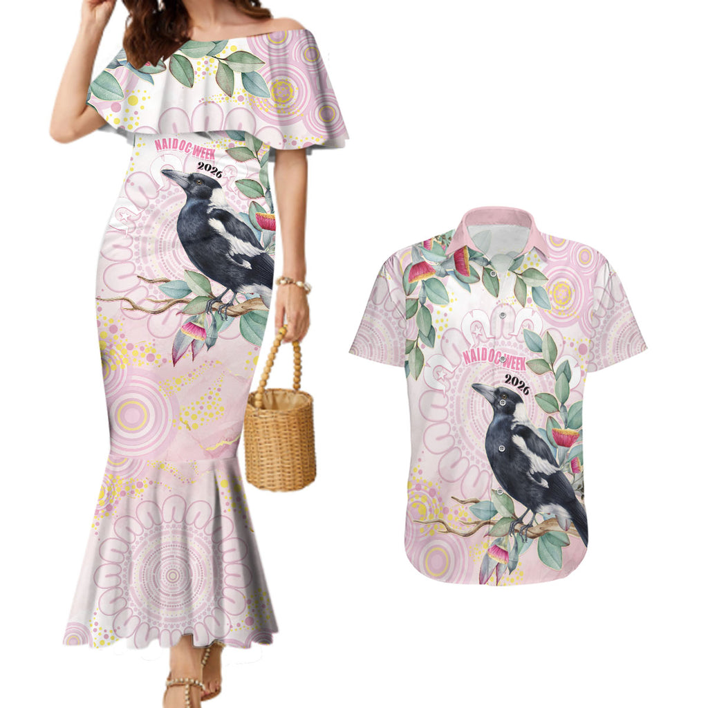 Magpie NAIDOC Week 2026 Personalised Couples Matching Mermaid Dress and Hawaiian Shirt 50 Years Deadly Eucalyptus Blossoms Aboriginal Art