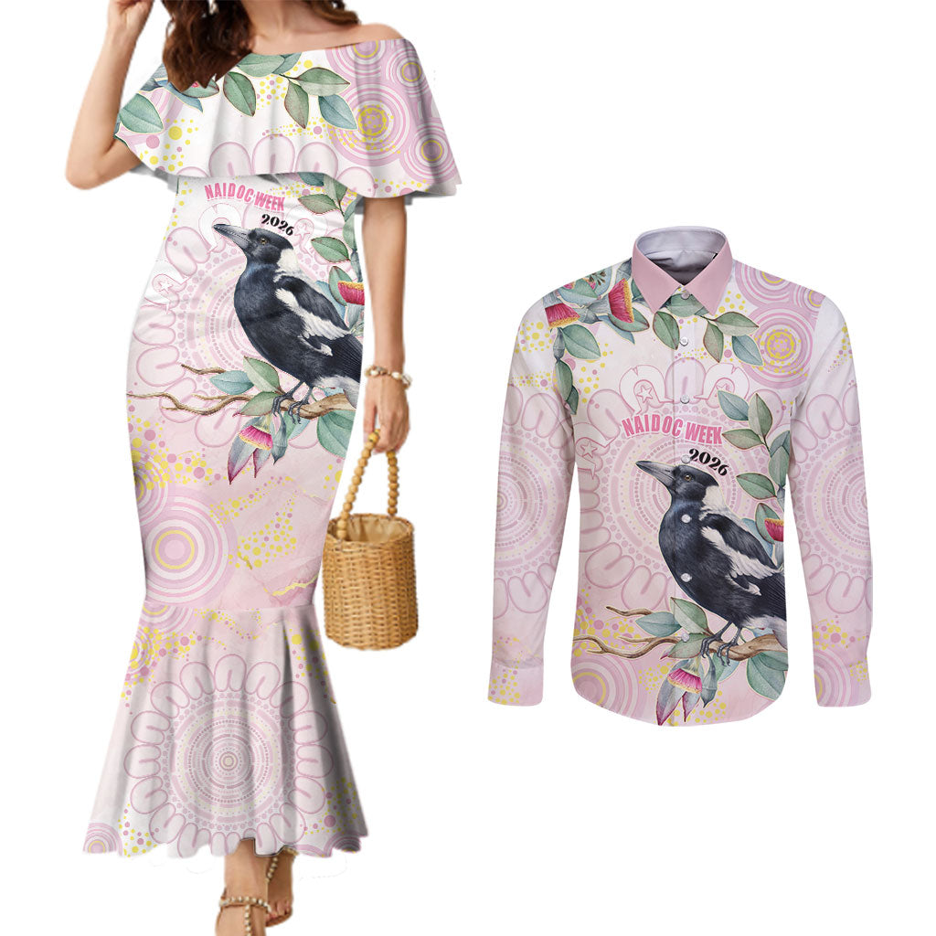 Magpie NAIDOC Week 2026 Personalised Couples Matching Mermaid Dress and Long Sleeve Button Shirt 50 Years Deadly Eucalyptus Blossoms Aboriginal Art