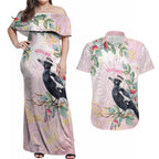 Magpie NAIDOC Week 2026 Personalised Couples Matching Off Shoulder Maxi Dress and Hawaiian Shirt 50 Years Deadly Eucalyptus Blossoms Aboriginal Art