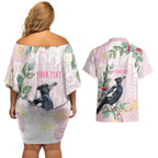 Magpie NAIDOC Week 2026 Personalised Couples Matching Off Shoulder Short Dress and Hawaiian Shirt 50 Years Deadly Eucalyptus Blossoms Aboriginal Art
