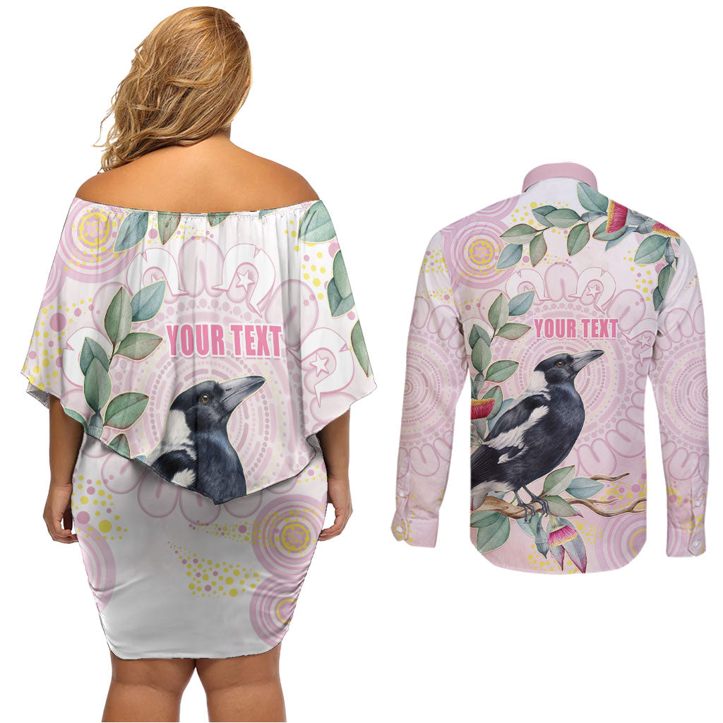 Magpie NAIDOC Week 2026 Personalised Couples Matching Off Shoulder Short Dress and Long Sleeve Button Shirt 50 Years Deadly Eucalyptus Blossoms Aboriginal Art