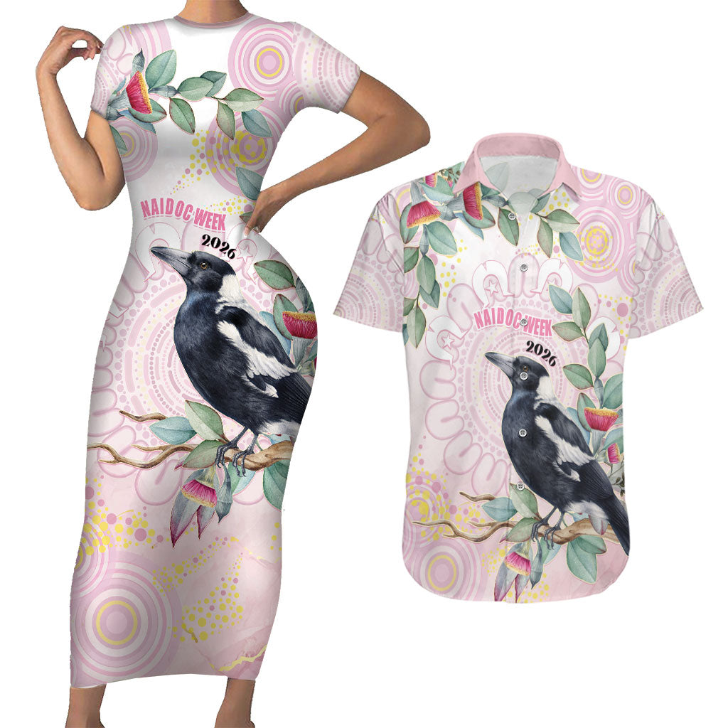 Magpie NAIDOC Week 2026 Personalised Couples Matching Short Sleeve Bodycon Dress and Hawaiian Shirt 50 Years Deadly Eucalyptus Blossoms Aboriginal Art