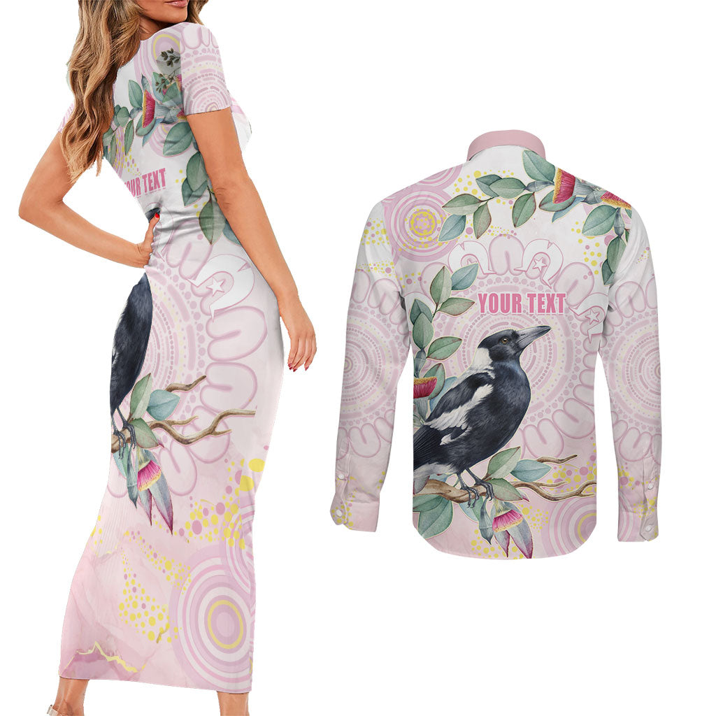 Magpie NAIDOC Week 2026 Personalised Couples Matching Short Sleeve Bodycon Dress and Long Sleeve Button Shirt 50 Years Deadly Eucalyptus Blossoms Aboriginal Art