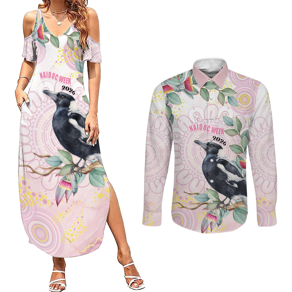 Magpie NAIDOC Week 2026 Personalised Couples Matching Summer Maxi Dress and Long Sleeve Button Shirt 50 Years Deadly Eucalyptus Blossoms Aboriginal Art