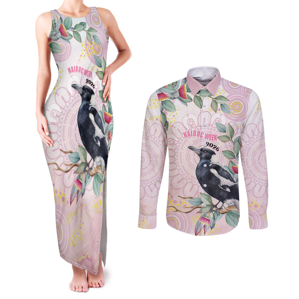 Magpie NAIDOC Week 2026 Personalised Couples Matching Tank Maxi Dress and Long Sleeve Button Shirt 50 Years Deadly Eucalyptus Blossoms Aboriginal Art